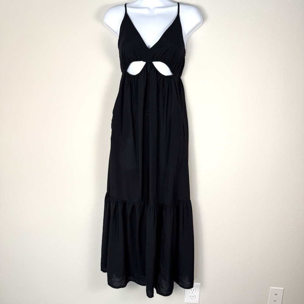 Abercrombie And Fitch Black Cutout Maxi Dress Womens XSP Tiered Resort Vacation